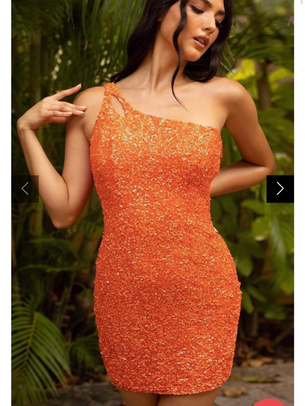 Orange Sequin  Shoulder Sequined Fitted Cocktail Dress Women’s size 4